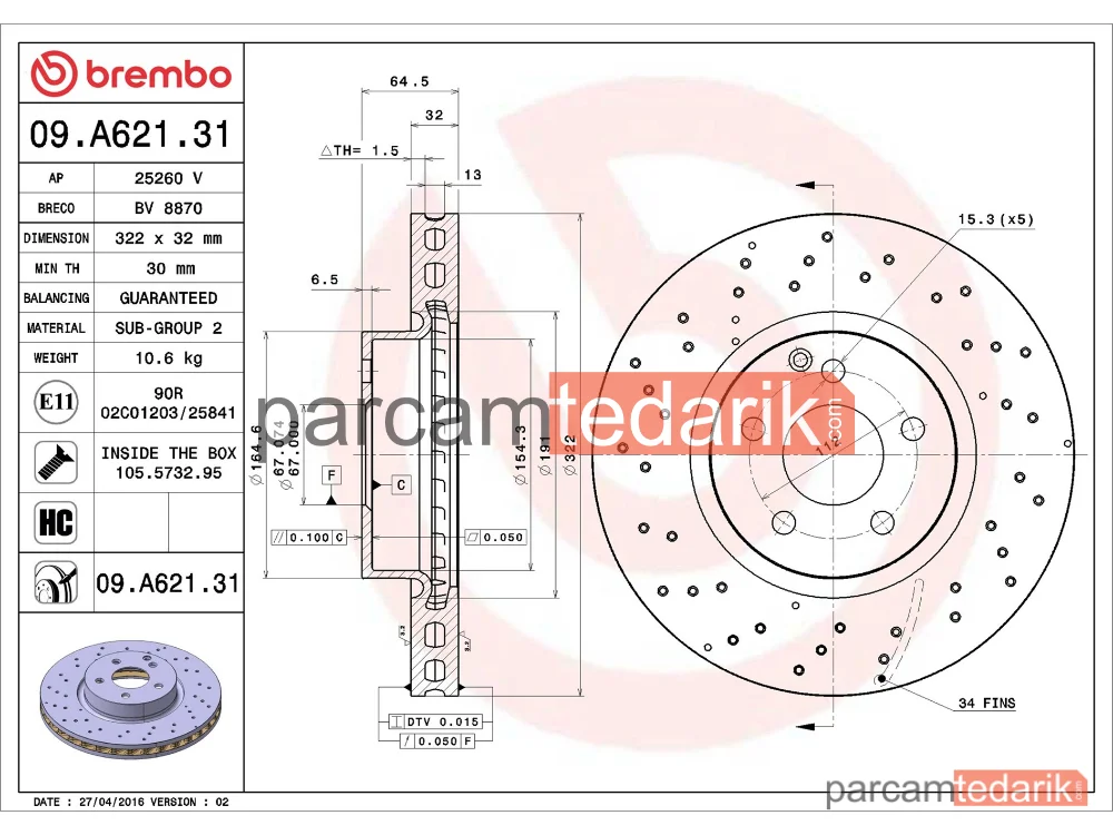 BREMBO 09A62131 | Fren Diski (Ön) — Mercedes-Benz E-Serisi, Mercedes-Benz E-Serisi T-Model