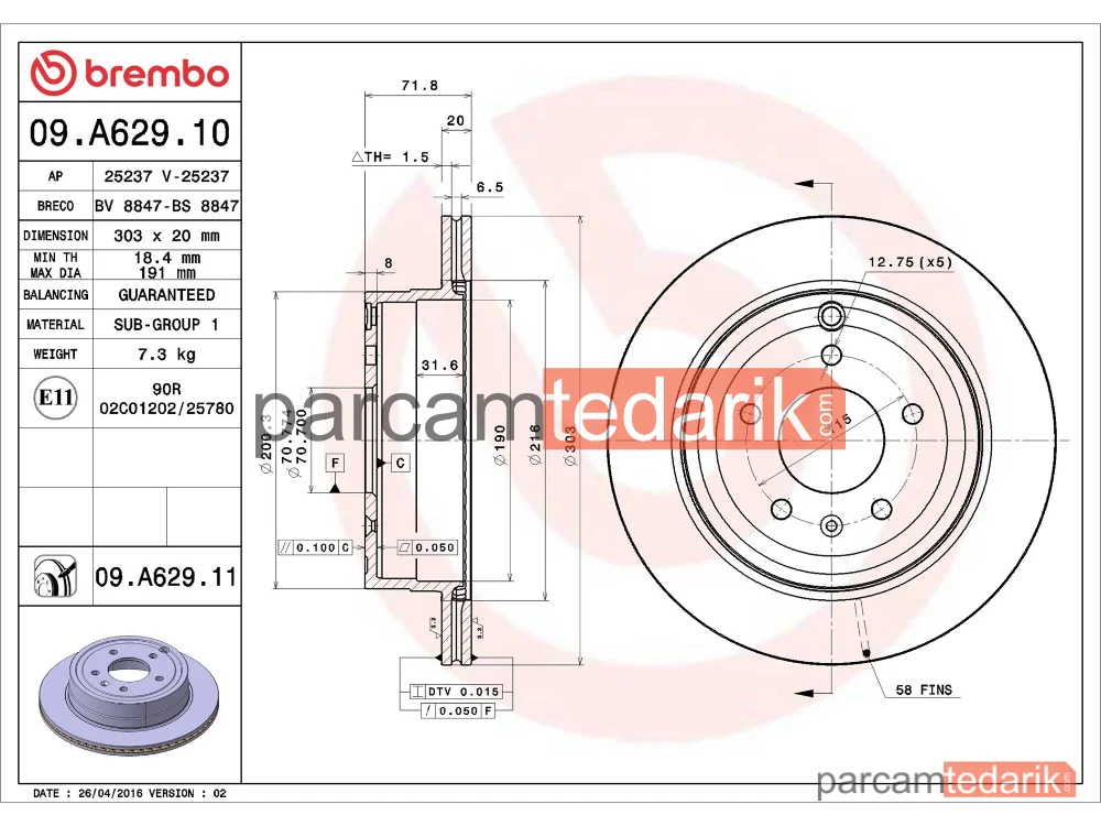 BREMBO 09A62910 | Fren Diski (Arka) — Chevrolet Captiva, Opel Antara A, Chevrolet Captiva Sport