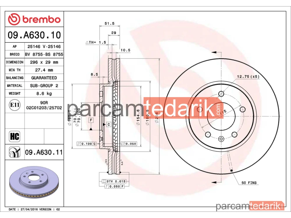 BREMBO 09A63010 | Fren Diski (Ön) — Chevrolet Captiva, Opel Antara A, Chevrolet Captiva Sport