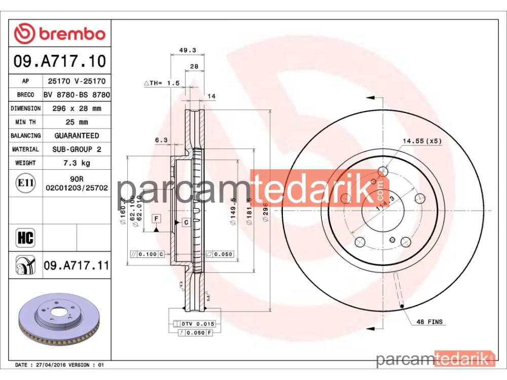 BREMBO 09A71711 | Fren Diski (Ön) — Lexus IS II, Lexus IS III