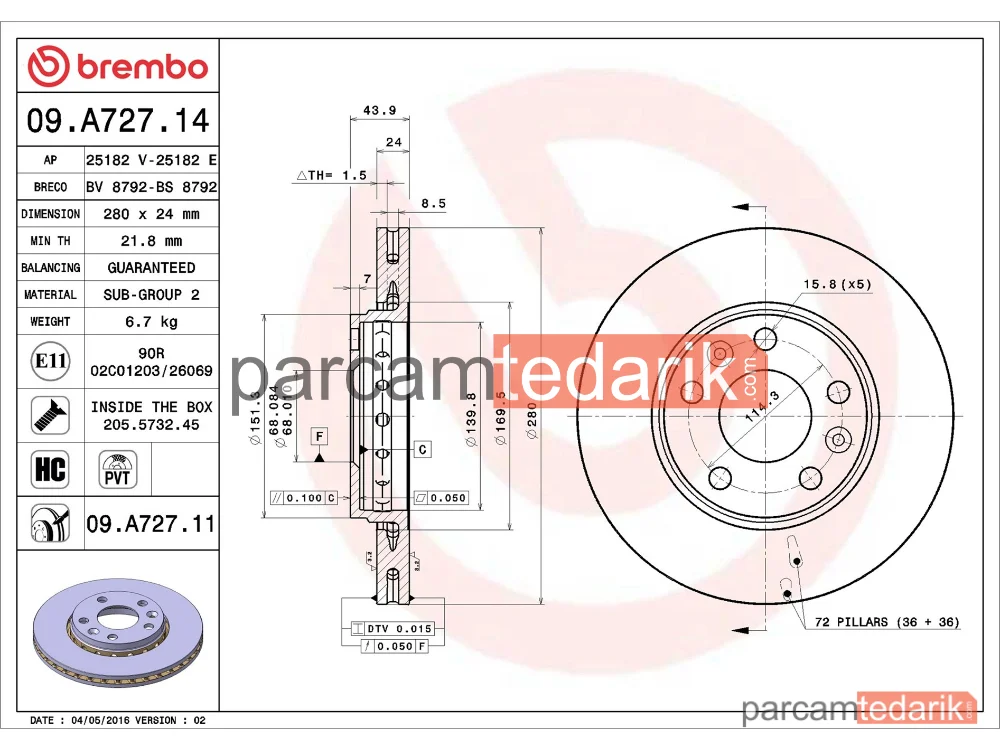 BREMBO 09A72711 | Fren Diski (Ön) — Dacia Duster, Renault Megane III, Renault Megane III Coupe