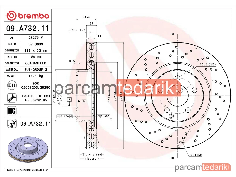 BREMBO 09A73211 | Fren Diski (Ön) — Mercedes-Benz S-Serisi
