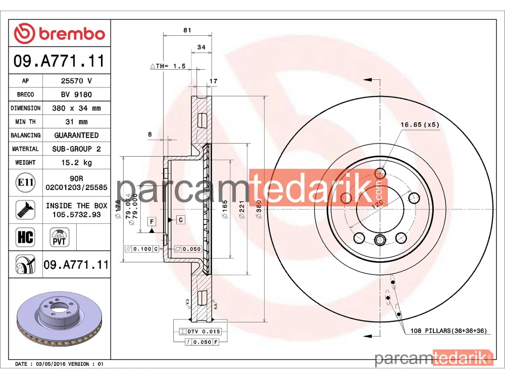 BREMBO 09A77111 | Fren Diski (Ön)