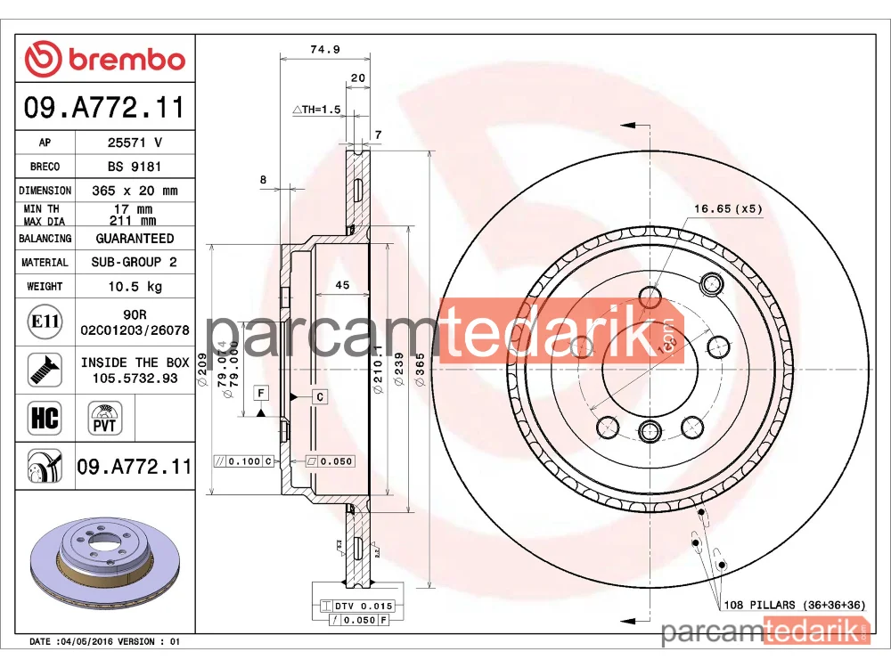 BREMBO 09A77211 | Fren Diski (Arka)