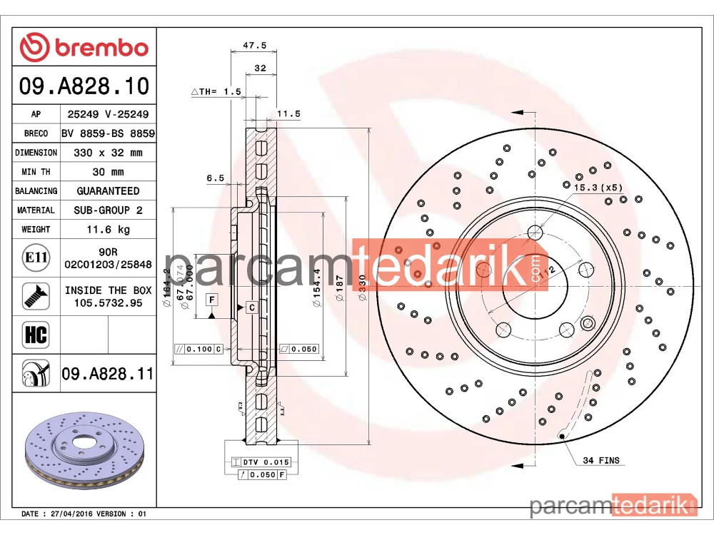 BREMBO 09A82811 | Fren Diski (Ön) — Mercedes-Benz E-Serisi, Mercedes-Benz E-Serisi T-Model