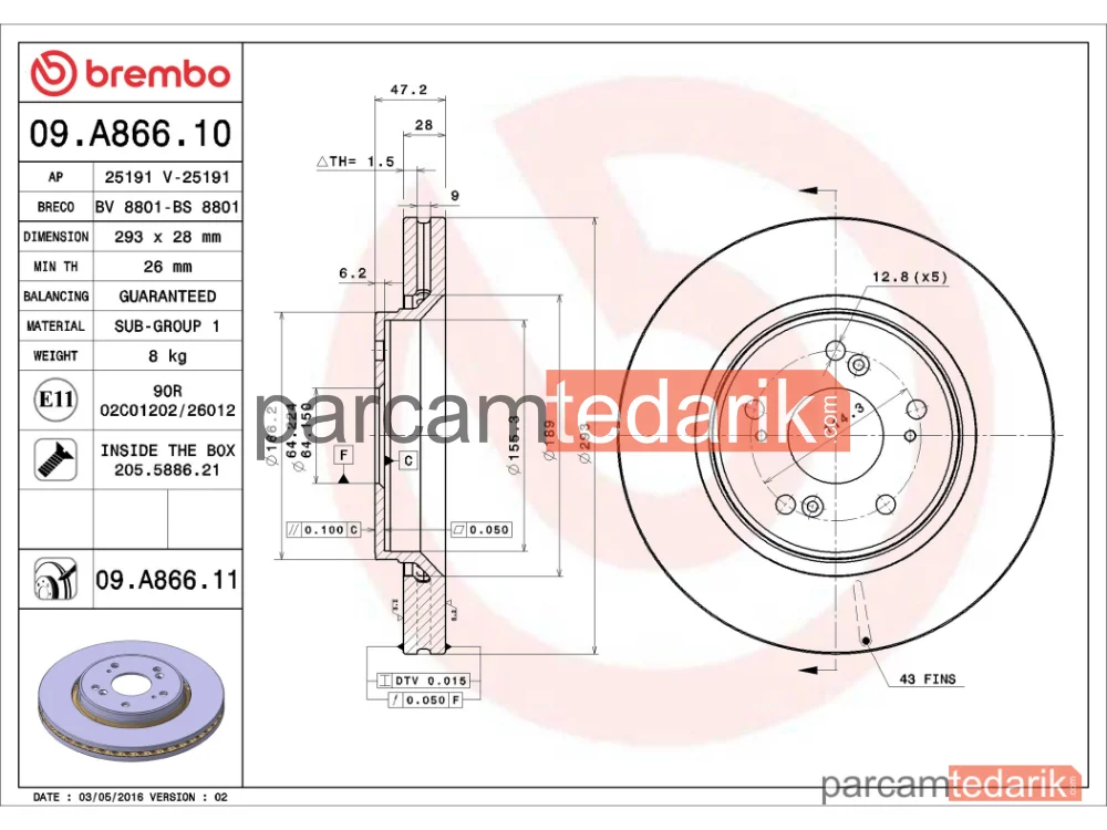 BREMBO 09A86610 | Fren Diski (Ön) — Honda Cr-V III, Honda Cr-V IV