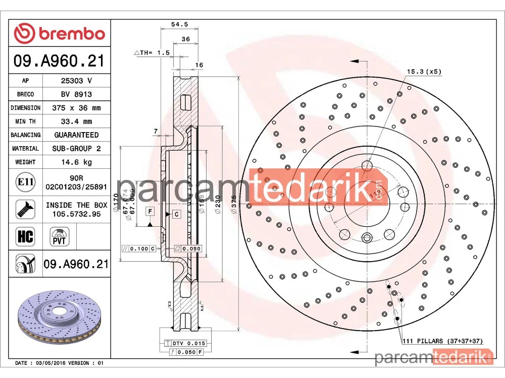 BREMBO 09A96021 | Fren Diski (Ön) — Mercedes-Benz Gle, Mercedes-Benz M-Serisi, Mercedes-Benz Gle Coupe