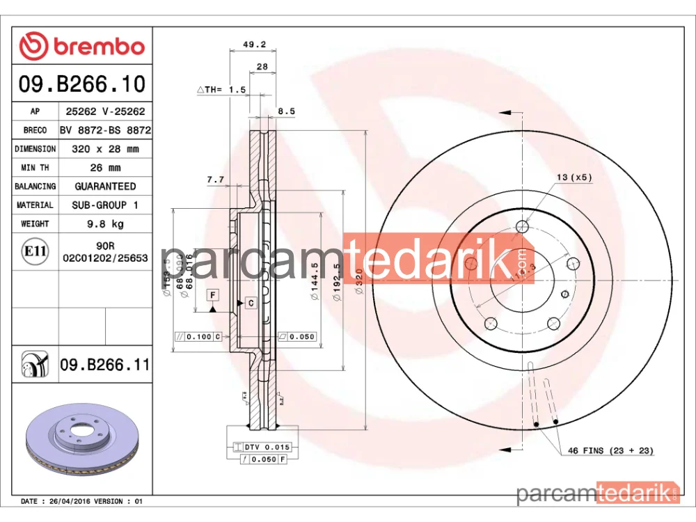 BREMBO 09B26611 | Fren Diski (Ön) — Infiniti EX, Infiniti FX, Nissan Murano II