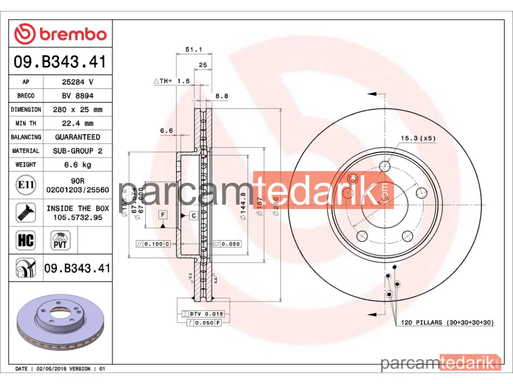 BREMBO 09B34341 | Fren Diski (Ön) — Mercedes-Benz B-Serisi, Mercedes-Benz A-Serisi, Mercedes-Benz Cla Coupe