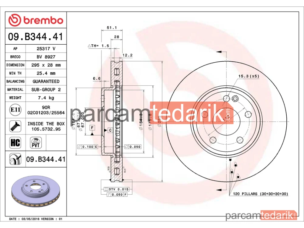 BREMBO 09B34441 | Fren Diski (Ön) — Mercedes-Benz B-Serisi, Mercedes-Benz A-Serisi