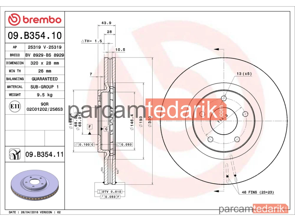 BREMBO 09B35410 | Fren Diski (Ön, 320 mm) — Renault Koleos I, Nissan Qashqai I, Nissan Juke