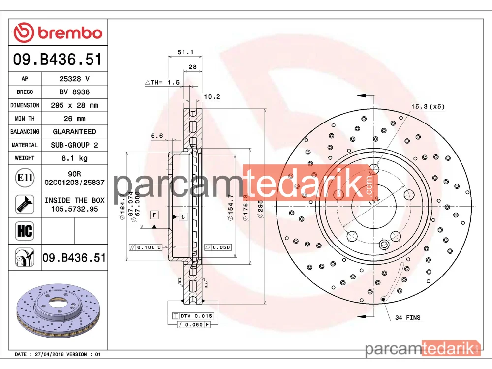 BREMBO 09B43651 | Fren Diski (Ön) — Mercedes-Benz Cla Coupe, Mercedes-Benz B-Serisi, Mercedes-Benz A-Serisi