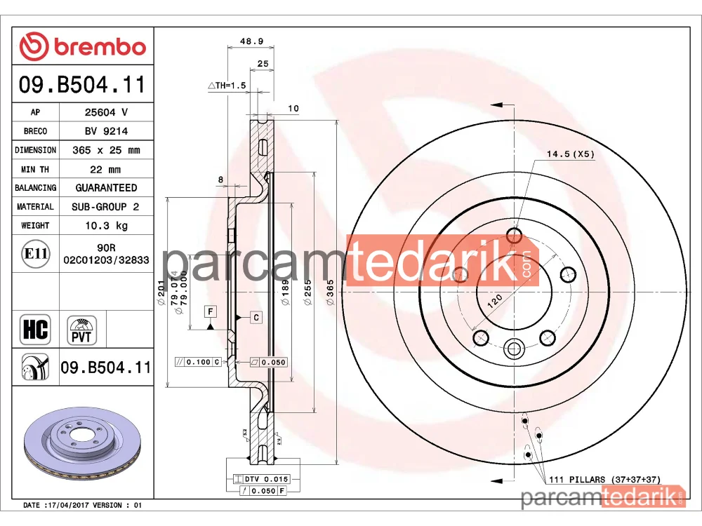 BREMBO 09B50411 | Fren Diski (Arka) — Land Rover Range Rover Sport II, Land Rover Range Rover IV