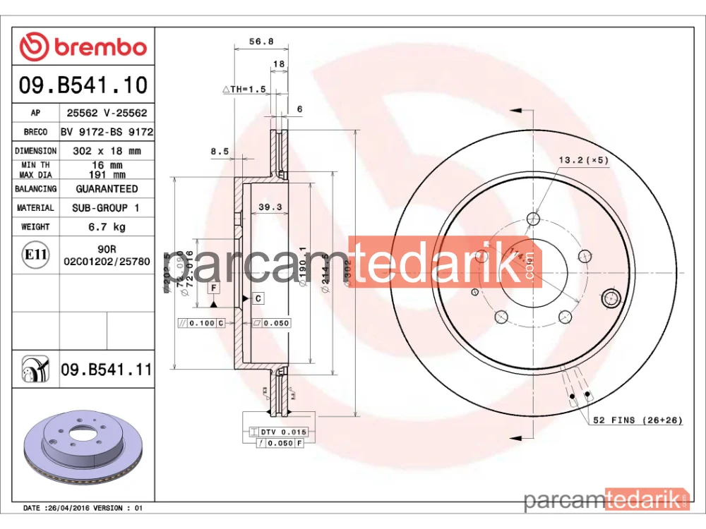 BREMBO 09B54111 | Fren Diski (Arka) — Mazda CX-7