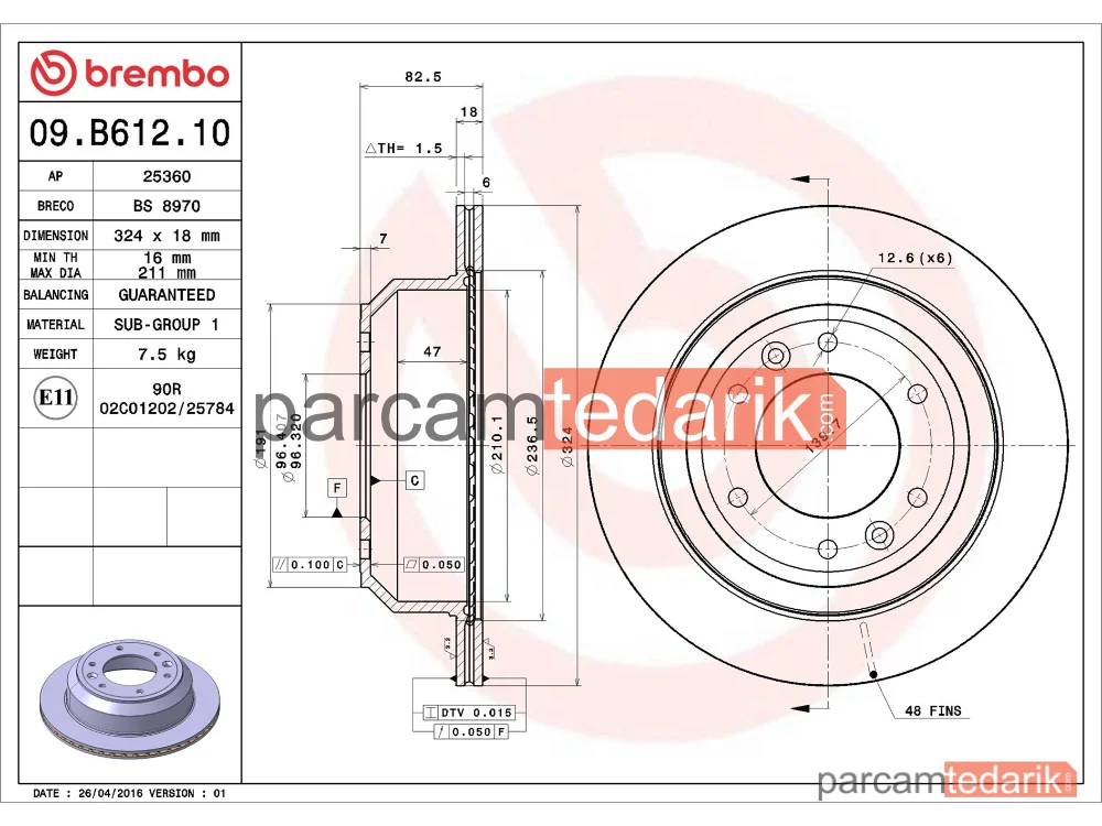 BREMBO 09B61210 | Fren Diski (Arka) — Hyundai H-1 Travel, Hyundai H-1 Cargo