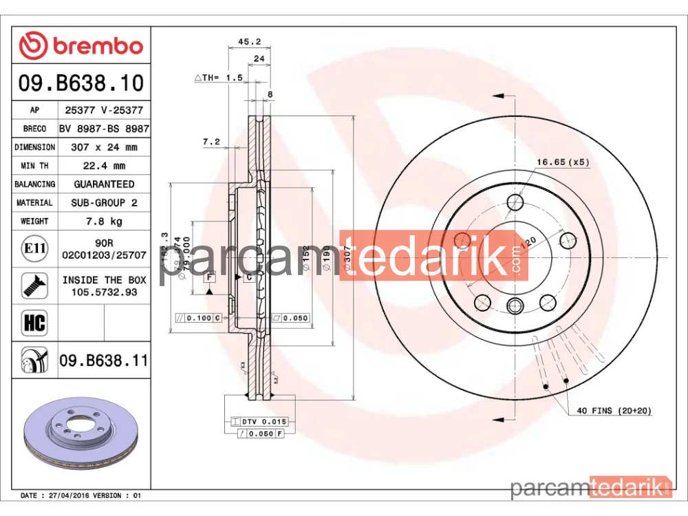 BREMBO 09B63811 | Fren Diski (Ön) — Mini Countryman, Mini Paceman