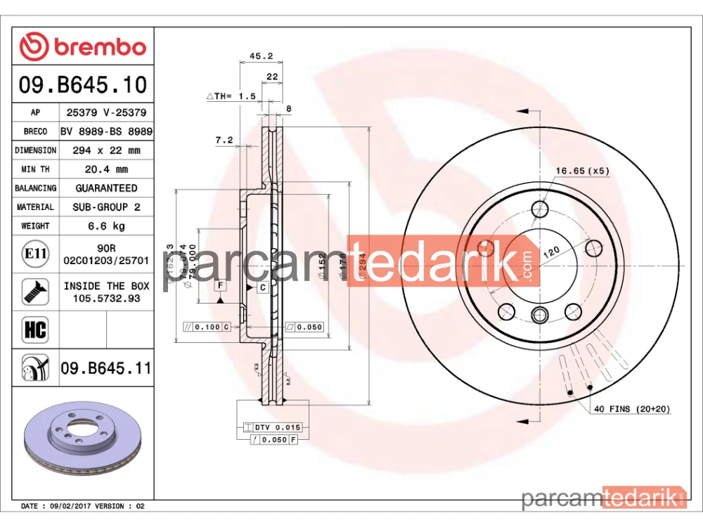 BREMBO 09B64511 | Fren Diski (Ön) — Mini Countryman, Mini Paceman