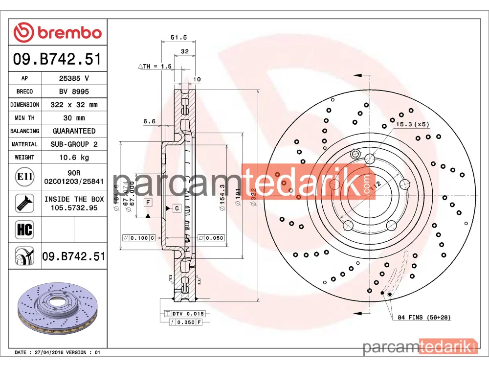 BREMBO 09B74251 | Fren Diski (Ön) — Mercedes-Benz Cls Shooting Brake, Mercedes-Benz Cls