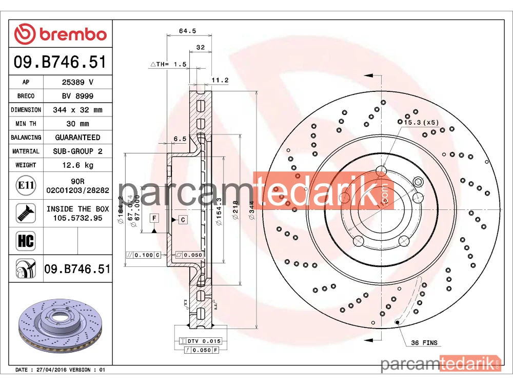 BREMBO 09B74651 | Fren Diski (Ön) — Mercedes-Benz E-Serisi, Mercedes-Benz E-Serisi T-Model