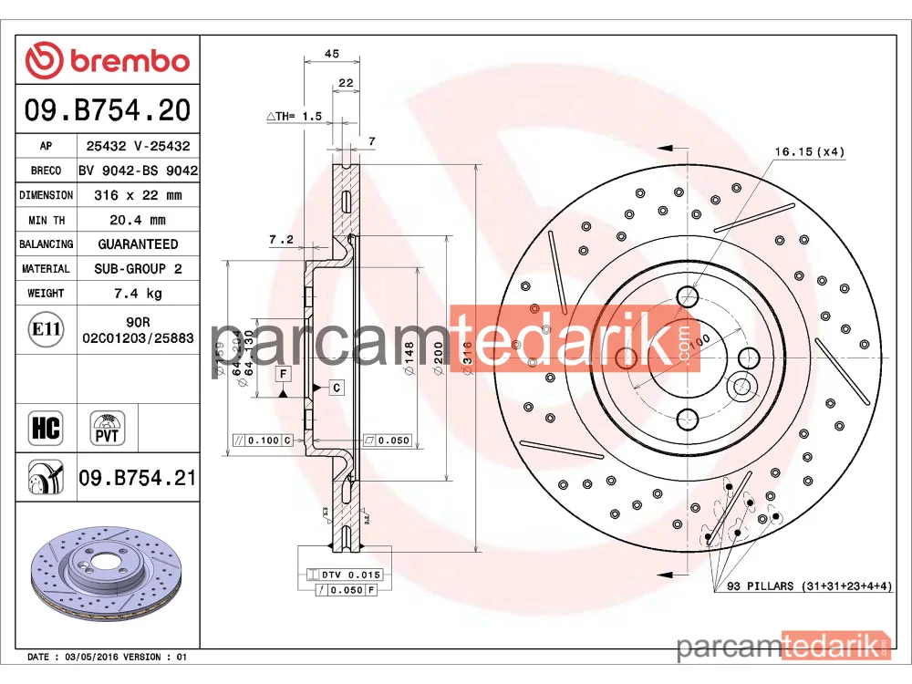 BREMBO 09B75421 | Fren Diski (Ön) — Mini, Mini Clubman, Mini Coupe