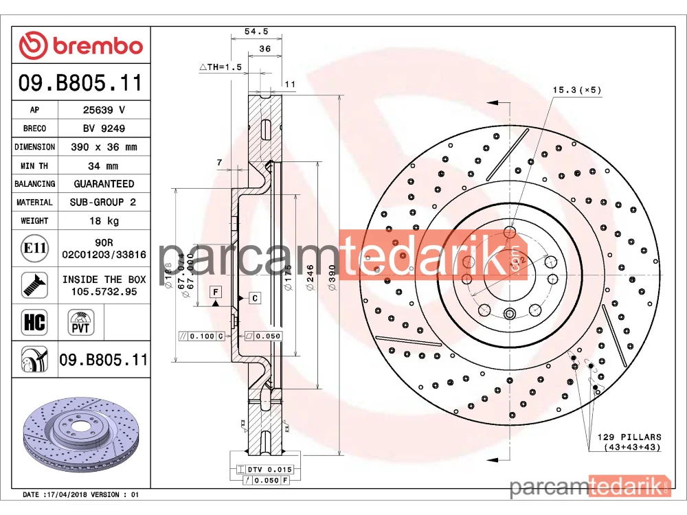 BREMBO 09B80511 | Fren Diski (Ön) — Mercedes-Benz Gle Coupe, Mercedes-Benz Gle, Mercedes-Benz Gls