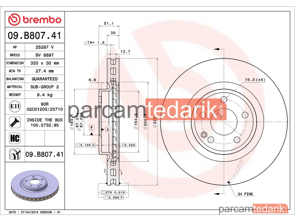 BREMBO 09B80741 | Fren Diski (Ön) — Mercedes-Benz Gla-Serisi, Mercedes-Benz Cla Coupe