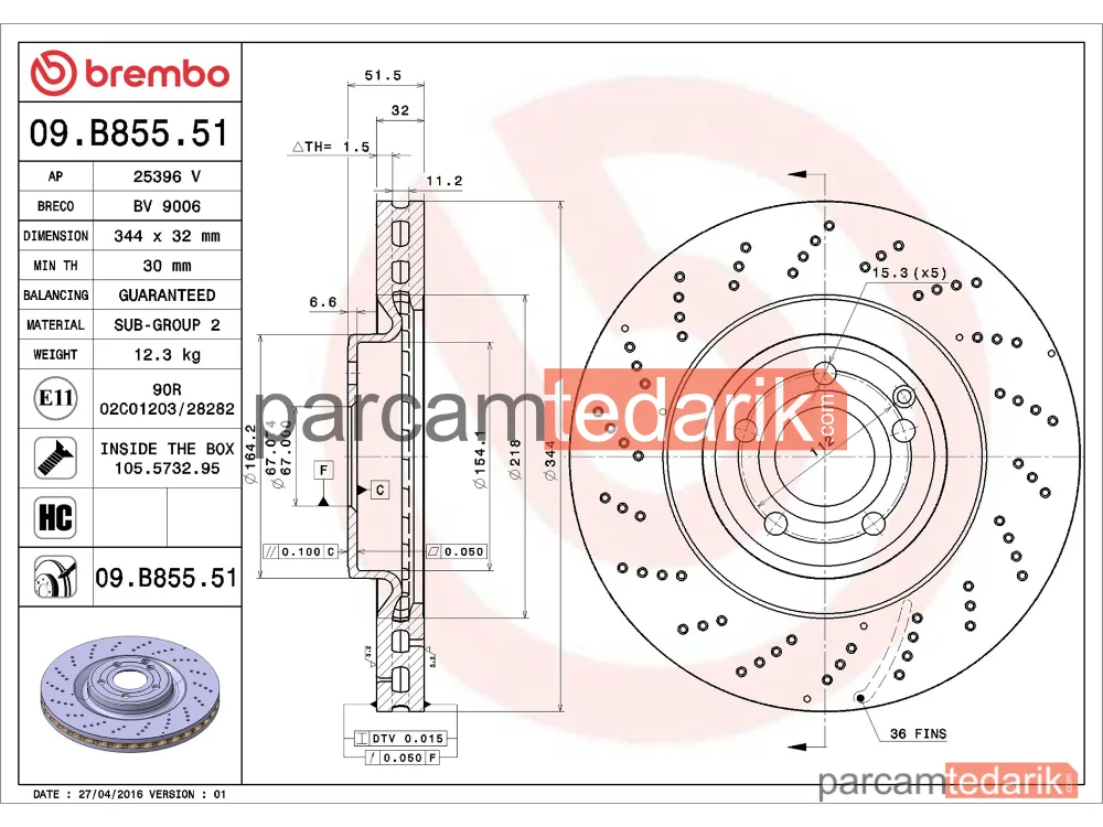 BREMBO 09B85551 | Fren Diski (Ön) — Mercedes-Benz Cls Shooting Brake, Mercedes-Benz Cls