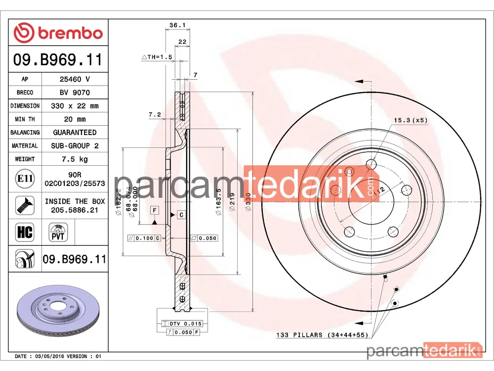 09B96911 | Fren Diski (Arka, 330x22 mm, 5×112) — Audi A5, Audi A7, Audi A5 Cabrio