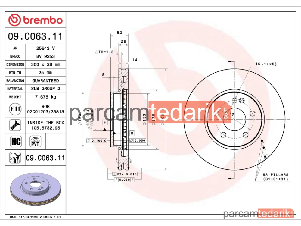 BREMBO 09C06311 | Fren Diski (Ön) — Mercedes-Benz Vito, Mercedes-Benz Vito Tourer, Mercedes-Benz Vito Mixto