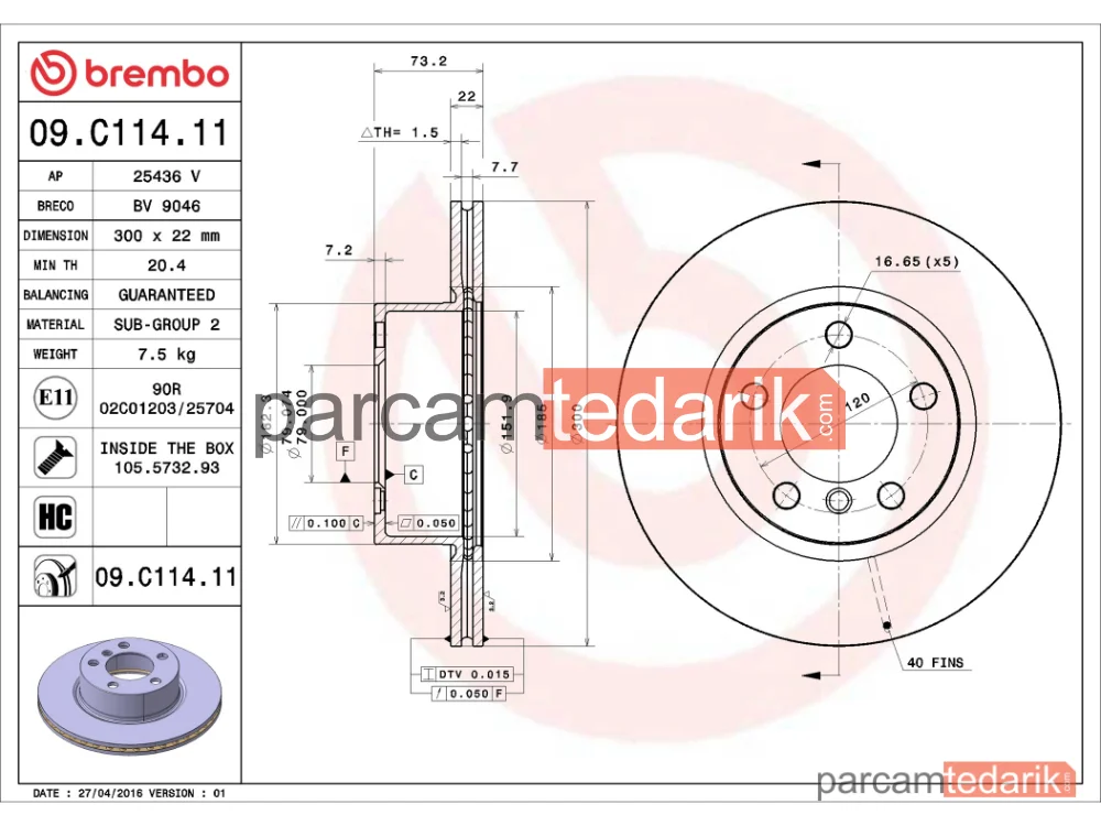 BREMBO 09C11411 | Fren Diski (Ön) — BMW 1, BMW 3, BMW 3 Touring