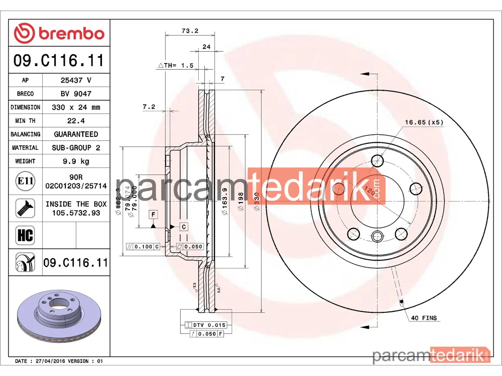 BREMBO 09C11611 | Fren Diski (Ön) — BMW 4 Gran Coupe, BMW 3 Gran Turismo, BMW 4 Cabrio