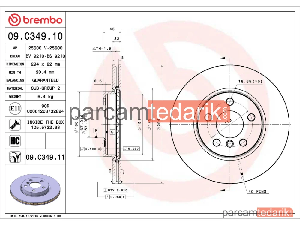BREMBO 09C34911 | Fren Diski (Ön) — Mini, BMW 2 Active Tourer, BMW 2 Gran Tourer
