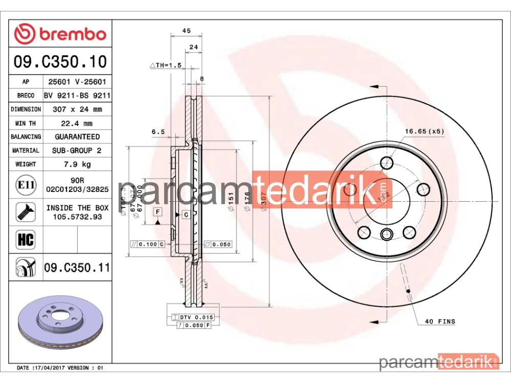 BREMBO 09C35011 | Fren Diski (Ön) — BMW X2, Mini Clubman, BMW X1