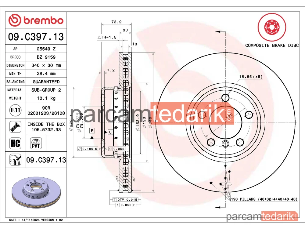 BREMBO 09C39713 | Fren Diski (Ön) — BMW 1, BMW 3, BMW 4 Gran Coupe
