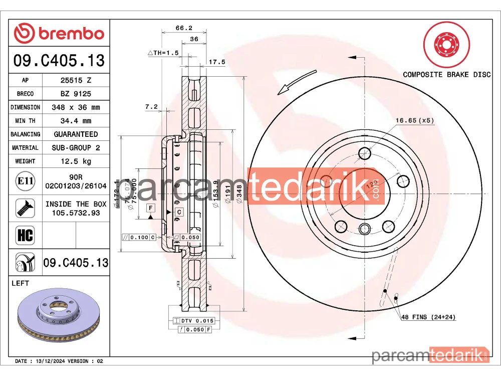 BREMBO 09C40513 | Fren Diski (Ön) — BMW 5, BMW 5 Touring, BMW 6 Coupe