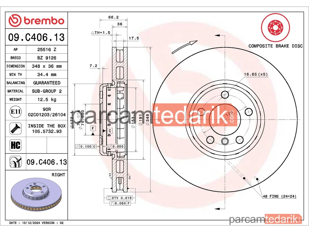 BREMBO 09C40613 | Fren Diski (Ön) — BMW 5, BMW 5 Touring, BMW 6 Coupe