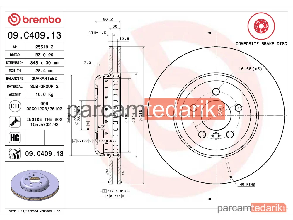 BREMBO 09C40913 | Fren Diski (Ön) — BMW 5 Touring, BMW 5, BMW 6 Coupe