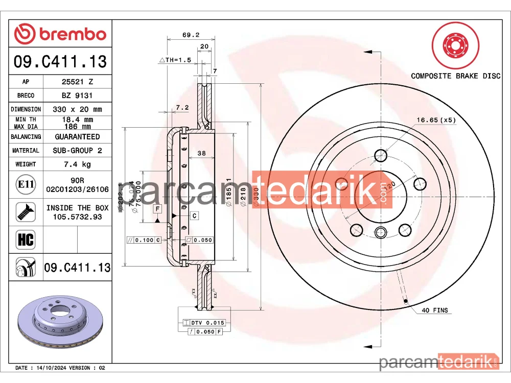 BREMBO 09C41113 | Fren Diski (Arka) — BMW 5, BMW 5 Touring