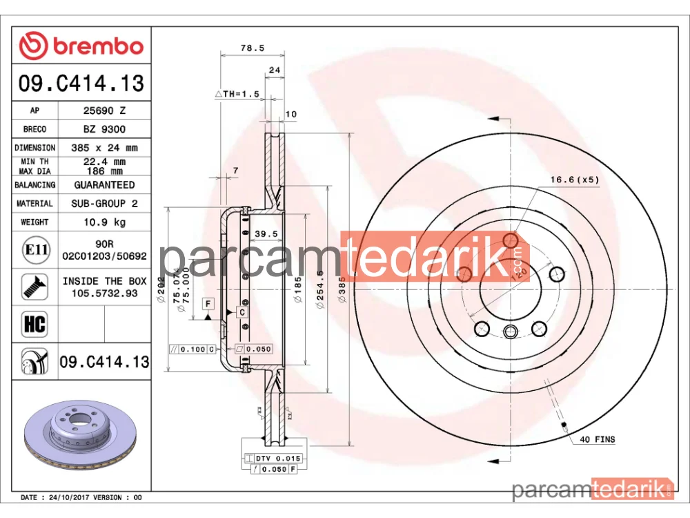 BREMBO 09C41413 | Fren Diski (Arka) — BMW X5, BMW X6