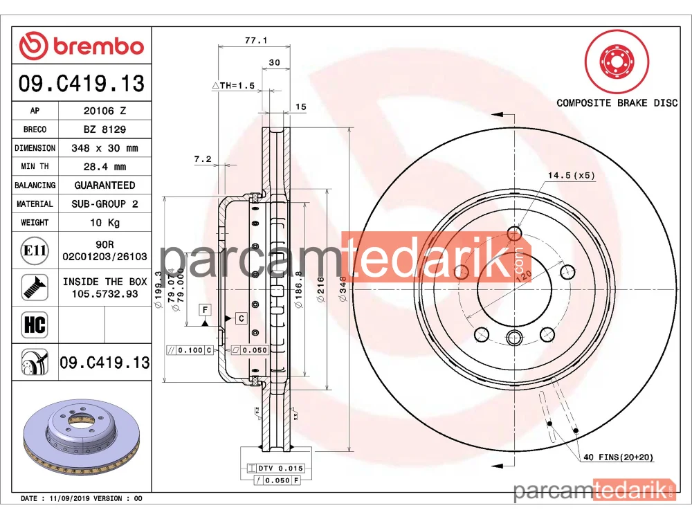 BREMBO 09C41913 | Fren Diski (Ön) — BMW 5, BMW 5 Touring, BMW 6