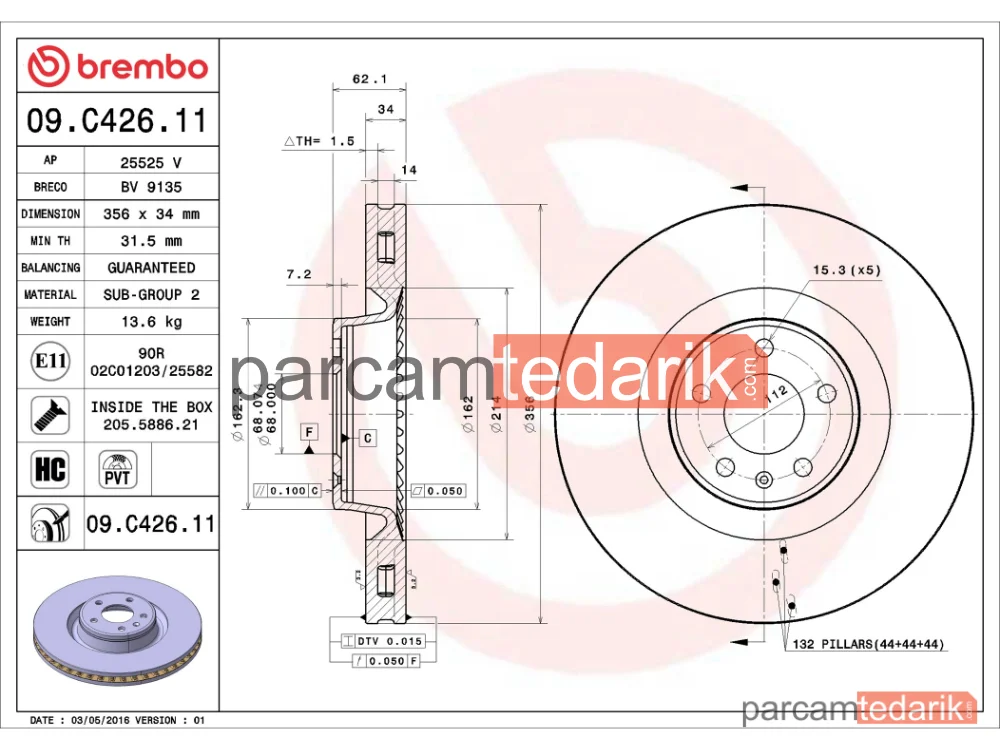 BREMBO 09C42611 | Fren Diski (Ön) — Audi A6 Allroad C7, Audi A6 C7