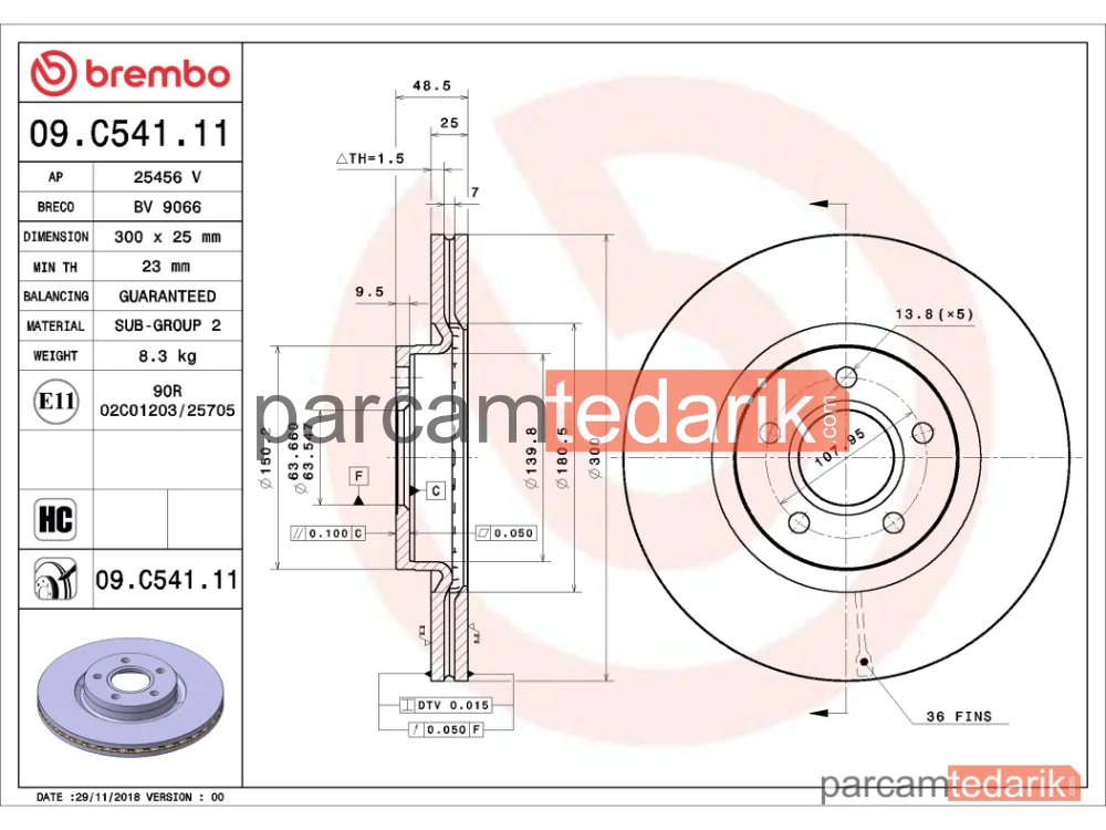 BREMBO 09C54111 | Fren Diski (Ön) — Ford Tourneo Connect / Grand Tourneo Connect V408 Mpv