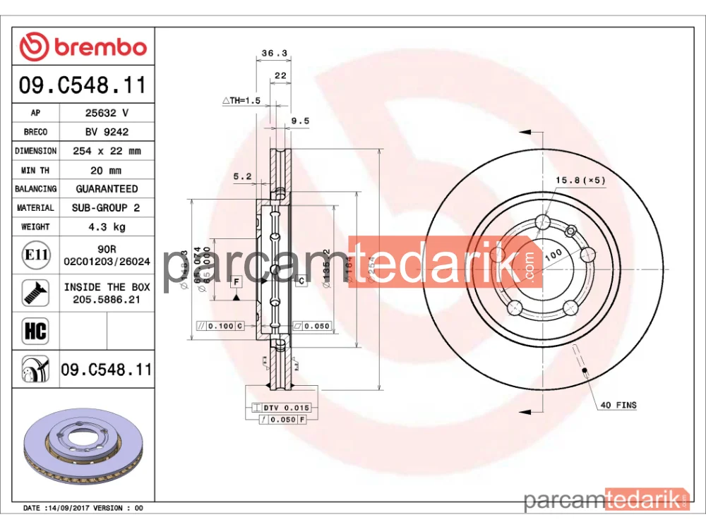 BREMBO 09C54811 | Fren Diski (Arka)