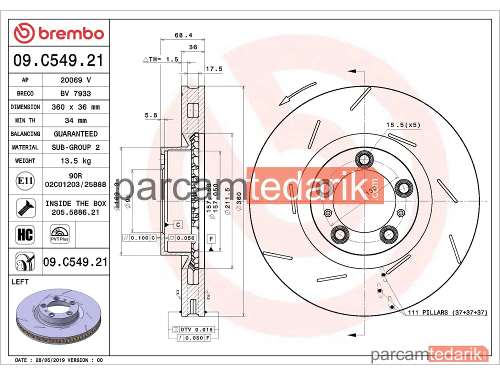 BREMBO 09C54921 | Fren Diski (Ön) — Porsche Panamera
