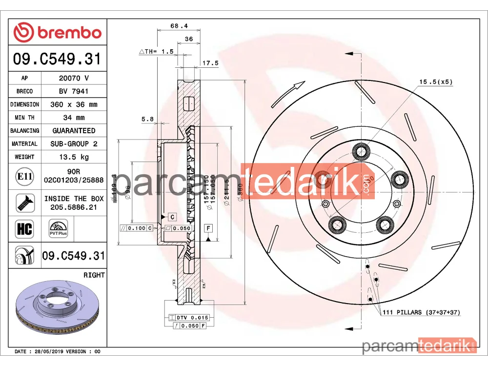 BREMBO 09C54931 | Fren Diski (Ön) — Porsche Panamera