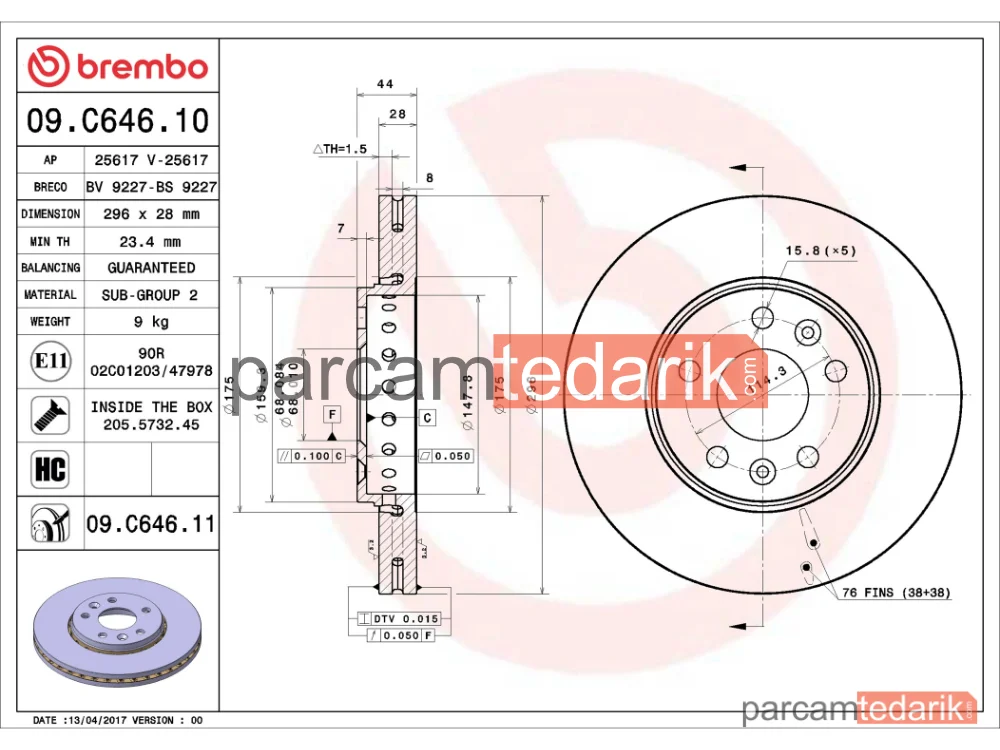 BREMBO 09C64611 | Fren Diski (Ön) — Renault Trafic III, Fiat Talento, Nissan NV300