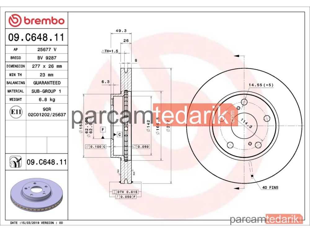 BREMBO 09C64811 | Fren Diski (Ön) — Toyota Auris