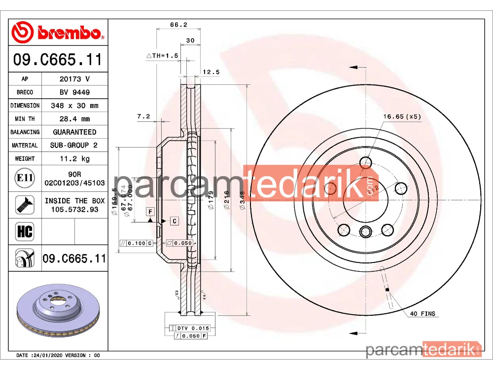 BREMBO 09C66511 | Fren Diski (Ön)