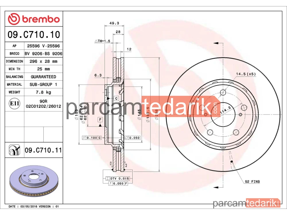 BREMBO 09C71011 | Fren Diski (Ön) — Toyota Previa III