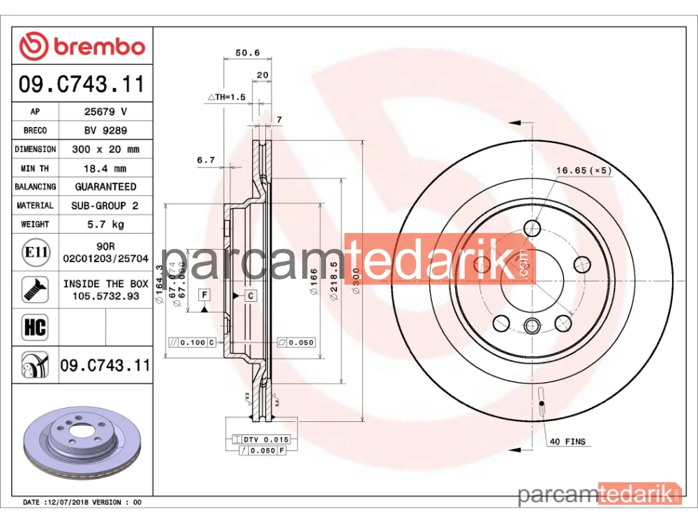 BREMBO 09C74311 | Fren Diski (Arka) — BMW X1, BMW X2, BMW 1